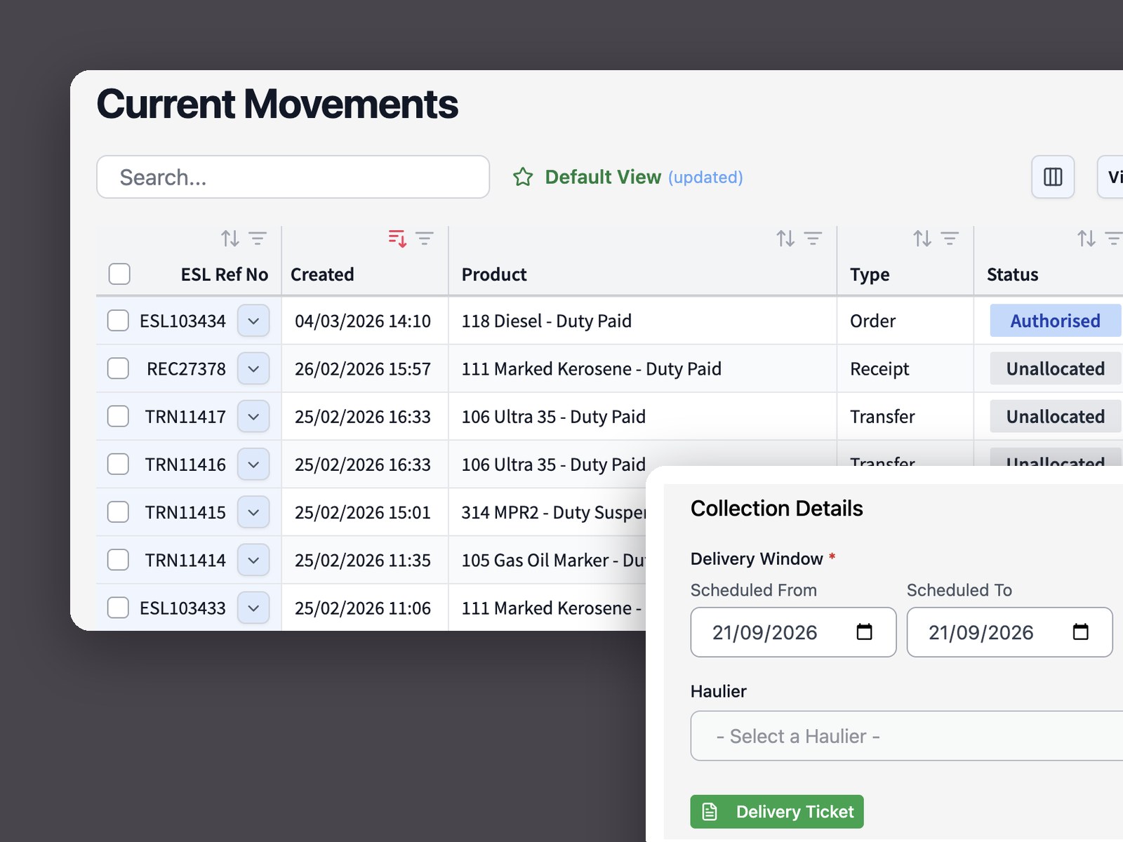 Order management system for ESL Fuels